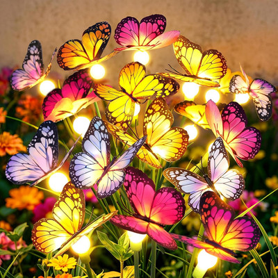 Solar Butterfly Garden Lights, 2 Pack 16 Swaying Butterflies | Lifelike Silk Win