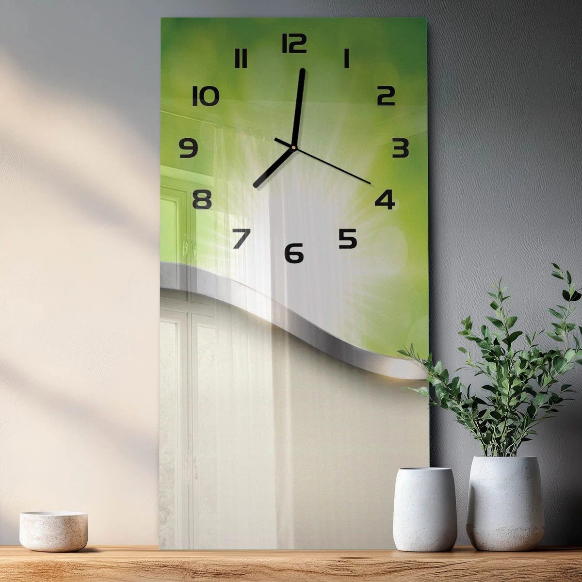 Reloj de Pared Rectangular de Diseño para Hogar Abstracción Verde 30x60 cm
