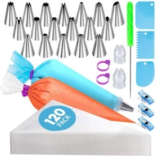 150 Pcs Piping Bags and Tips Set, Cakes Decorating Kit Supplies with 120 Pcs 12