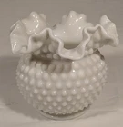 Fenton 5"x6” White Milk Glass Hobnail Ruffled Edge Bowl Rose Vase VTG Farmhouse