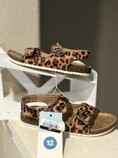 New- Cat Jack Reagan Footbed Sandals Brown Leopard Print Little Girl Sz 12
