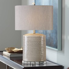 Modern Table Lamp 25 1/2" High Taupe Gray Ceramic Oval Shade Living Room Bedroom