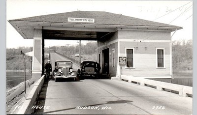 TOLL BOOTH HOUSE hudson wi c1940 postcard wisconsin real photo rppc road car