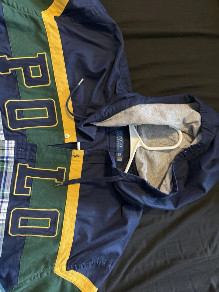 Ralph LaurenPOLO 拼色格子连帽纽扣衬衫男式 XXL — 第 2/2 张图片