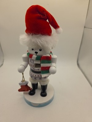 Polar Bear Ski wooden Christmas Nutcracker, 7'' Sports Holiday Animal Glitter Ice