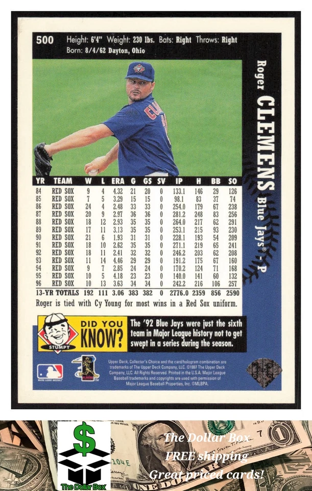 1997 Collector's Choice #500 Roger Clemens - Toronto Blue Jays - Image 2 of 2