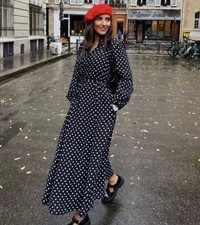 ZARA WOMAN POLKA DOT PRINT MIDI SHIRT DRESS. BLACK. SIZE S Ref 8776/707 New