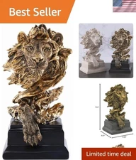 Oversized Lion Head Figurine in Antique Gold - Stunning Decor for Any Room