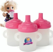 Doll Buddies 4 oz Sippy Cup 3 Pack  Plastic Sippy Cups for Baby Alive Dolls D