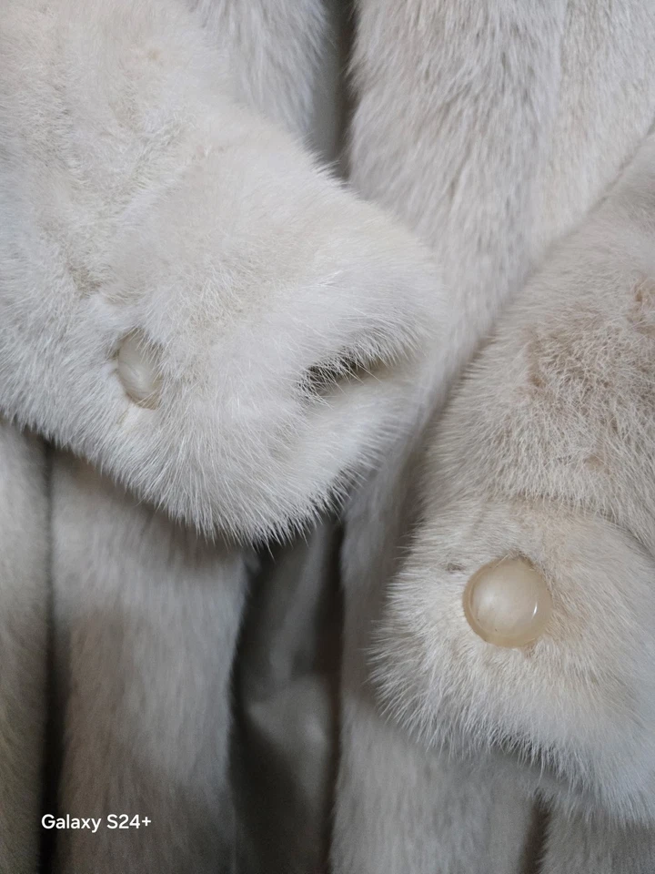 Casaco de pele de vison branco genuíno 100% real longo tamanho 10 feminino médio - Imagem 2 de 4