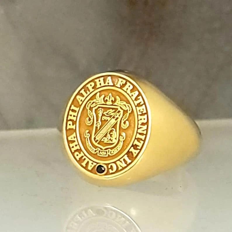 Anillo Alpha Phi Alpha Personalizado Fraternidad Chapado en Oro Sello Anillo Regalo Foto 4 de 4