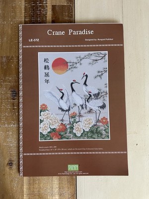 PINN Crane Paradise Cross Stitch Pattern LE-37Z Asian Crane Sunset Design