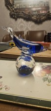 Blue Dolphin on Bubble Glass Sphere with Fish Paperweight Art Glass 