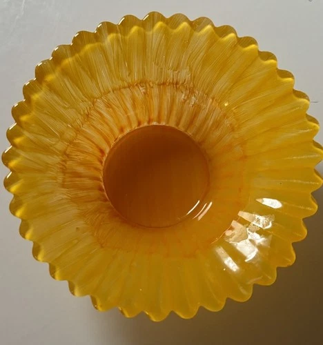 BLENKO VINTAGE OMBRÉ BURNT ORANGE DAISY SUNFLOWER GLASS  BOWL W/STICKER!-7”