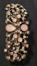 VTG Style Filigree Gold Tone Hair Barrette Pink Cabochon Aurora Borealis...
