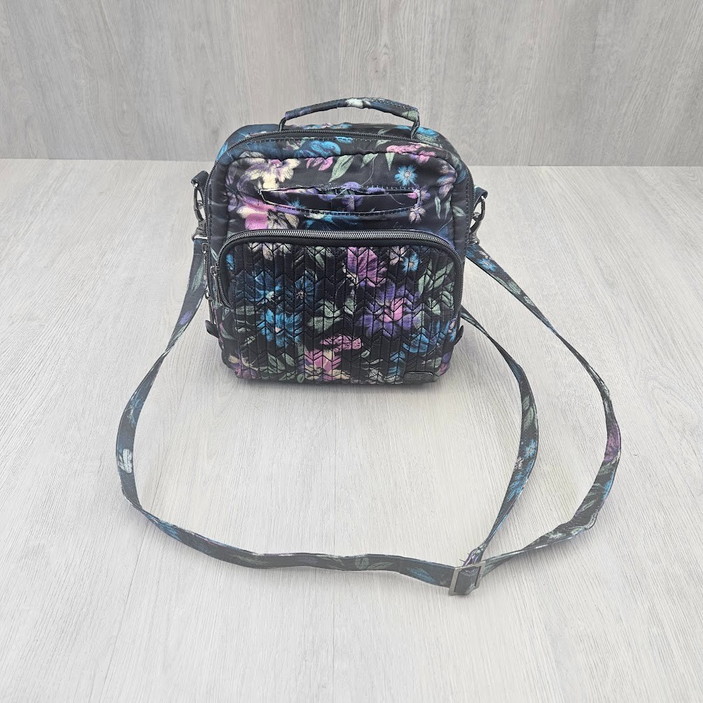 Lug Ranger Quilted Arrow  Black Flowers Crossbody Textured Cloth Design