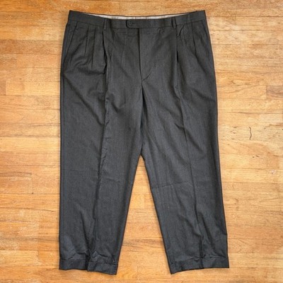 Vintage Mens Triple Pleated Wool Pants Size 44x29 1990s Charcoal