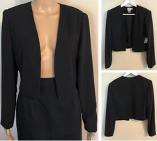 Jacqueline Ferrar Black Crepe Open Front Jacket Sz 8 NWT Crop Bolero Style Lined