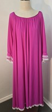 Vintage Lucie Ann Beverly Hills Magenta Pink Nightgown Off-Shoulder Long Sleeve