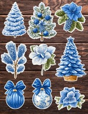 Blue Christmas Vinyl Die Cut Stickers Set Scrapbooking Laptop Water Bottle