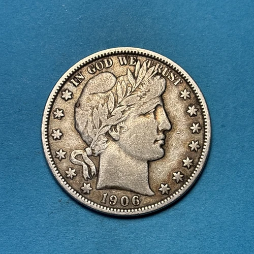 (1) Beautiful Toned Antique 1906-D Barber Half Dollar CHOICE VF-VERY FINE