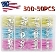 50-300pcs Waterproof 22-10AWG Heat Shrink Wire Connectors Ring Crimp Terminals