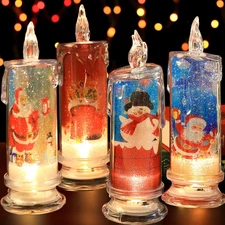Set of 4 Flameless LED Candles with Santa and Snowman Decals	