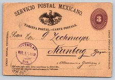 Tarjeta de papelería postal de México de 1889 de Mazatlán a Núremberg Alemania oro plata