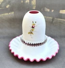 Fenton for LG Wright 3-pc. Pink Peach Blow Satin Glass Fairy Lamp Ruffled