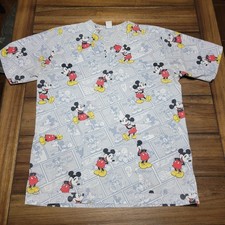 Disney V-Neck Grey Comic Strip Mickey Scrub Top - Size Small