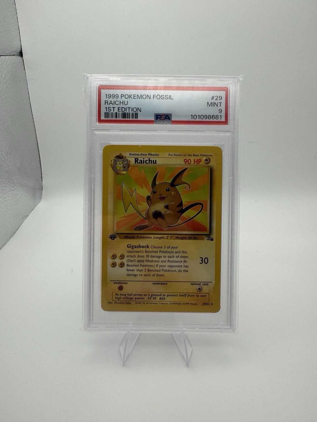 Pokemon TCG Raichu 29/62 Fossil Regular 1st Edition PSA 9