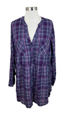 Torrid NEW 2 2X Purple Emma Babydoll Tunic Plaid