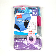 Hanes Comfort Period Girl Sz 16 Moderate Protection Hipster Underwear 4Pk