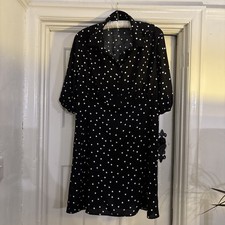 George Ladies Stylish Black & White Spotted  ‘S Line Collared Dress  28 VGC!!!