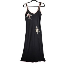Vtg Y2K Oscar De La Renta Pink Label Embroidered Patch Floral Slip Nightgown S