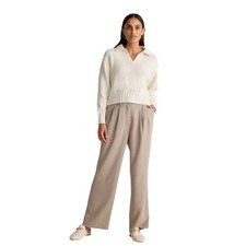 Quince Stretch Crepe Pleated Wide Leg Pants Morel Tan Women's 10 28" Inseam