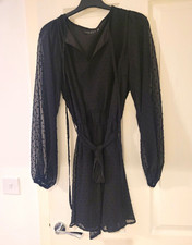 In The Style Black Mesh Sheer V-Neck Long Sleeve Tie Waist Dress 10