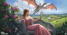 Landscape fantasy art women dragon castle field farm Custom Gaming Mat Desk