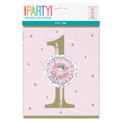 8 Stück Beutetüten Ballerina rosa & gold 1. Geburtstag