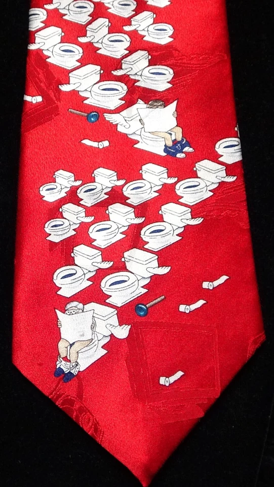 Corbata roja vintage After Dark Flying Toilets años 90 salvapantallas tecnología seda EE. UU. Foto 2 de 4
