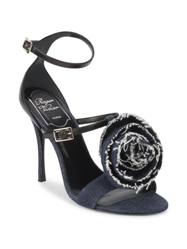 NIB 100% AUTH Roger Vivier Denim and Leather Rose