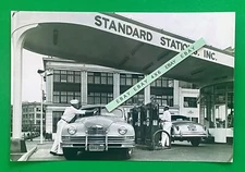 Found PHOTO Old Standard Oil Chevron Gas Station with Big Packard & Hudson Cars