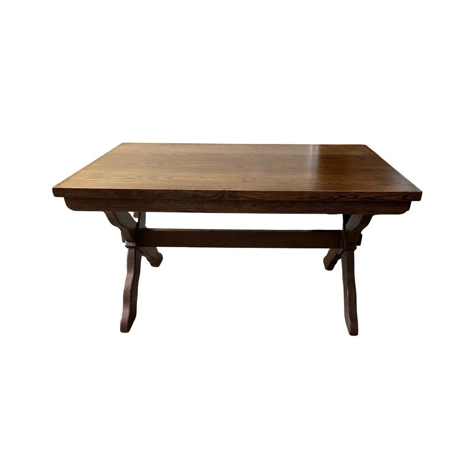 Mesa de comedor francesa antigua vintage de roble macizo brutalista años 60 Foto 4 de 4