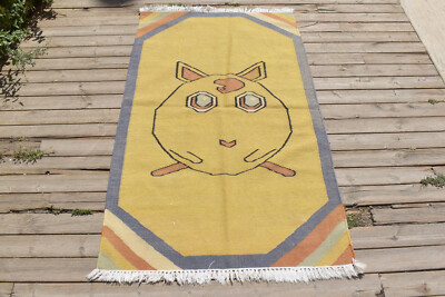 Nepal Teppich 35 Zoll x 61 Zoll Handgewebt Gelb Pokemon Muster 91 x 157 cm Na...