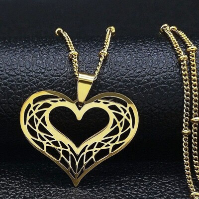 Big Small Heart Lines Pattern Pendant Necklace Fashion Jewelry