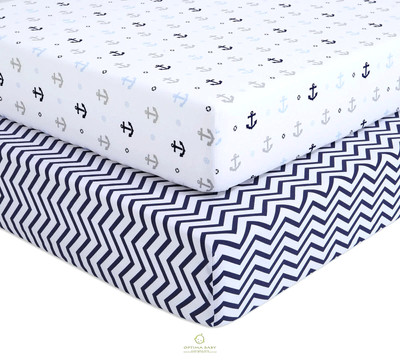 Nautical Explorer Sailor 2 Pack Boy Baby Fitted Cotton Crib Sheets by OptimaBaby