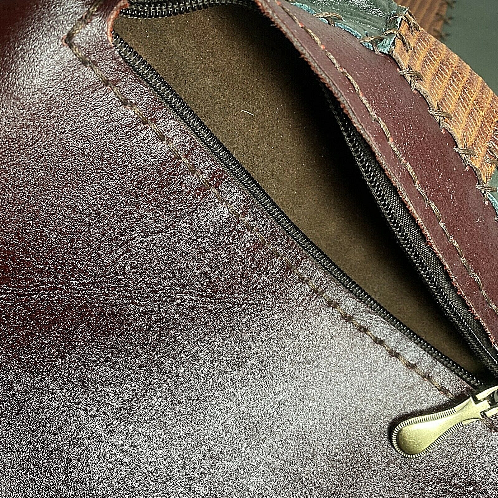 Artisan Handmade Green & Brown Striped Leather Sh… - image 10