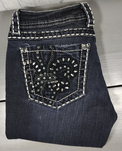 Miss Me Jeans Damen 27 dünn schwarz Stretch Denim niedrig erhöht Nieten Logo Hose - Bild 8 von 9