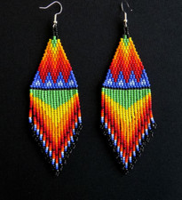 Handmade Rainbow Seed Bead Fringe Earrings - Vibrant Boho Statement Jewelry