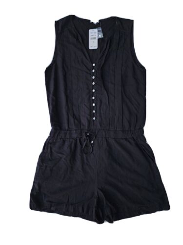 SPLENDID NWT $158 Short Jumpsuit Button Front Soft Cotton Black Romper Sz Medium